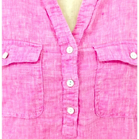 TALBOTS pink linen oxford cloth roll sleeve tunic EUC LP - Picture 2 of 10